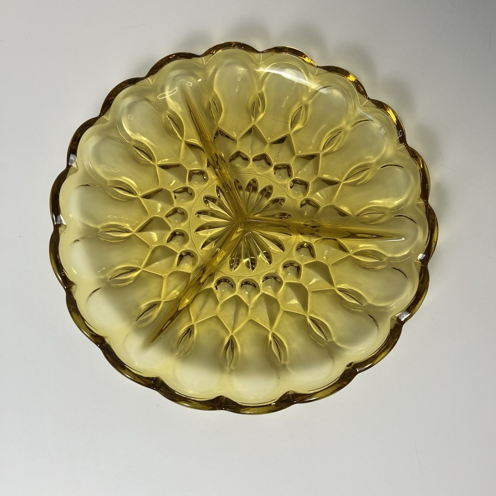 Vintage Fairfield Anchor Hocking 1 divided serving dish 8 3/4" relish Amber